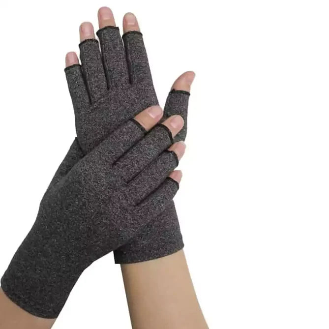 Dr. Arthritis Grey 3/4 Gloves Hand Support Doctor Developed Compression Gloves for Women and Men, Open-Finger Arthritis Gloves for Carpal Tunnel, Typing & Hand Pain Relief, With Doctor Handbook