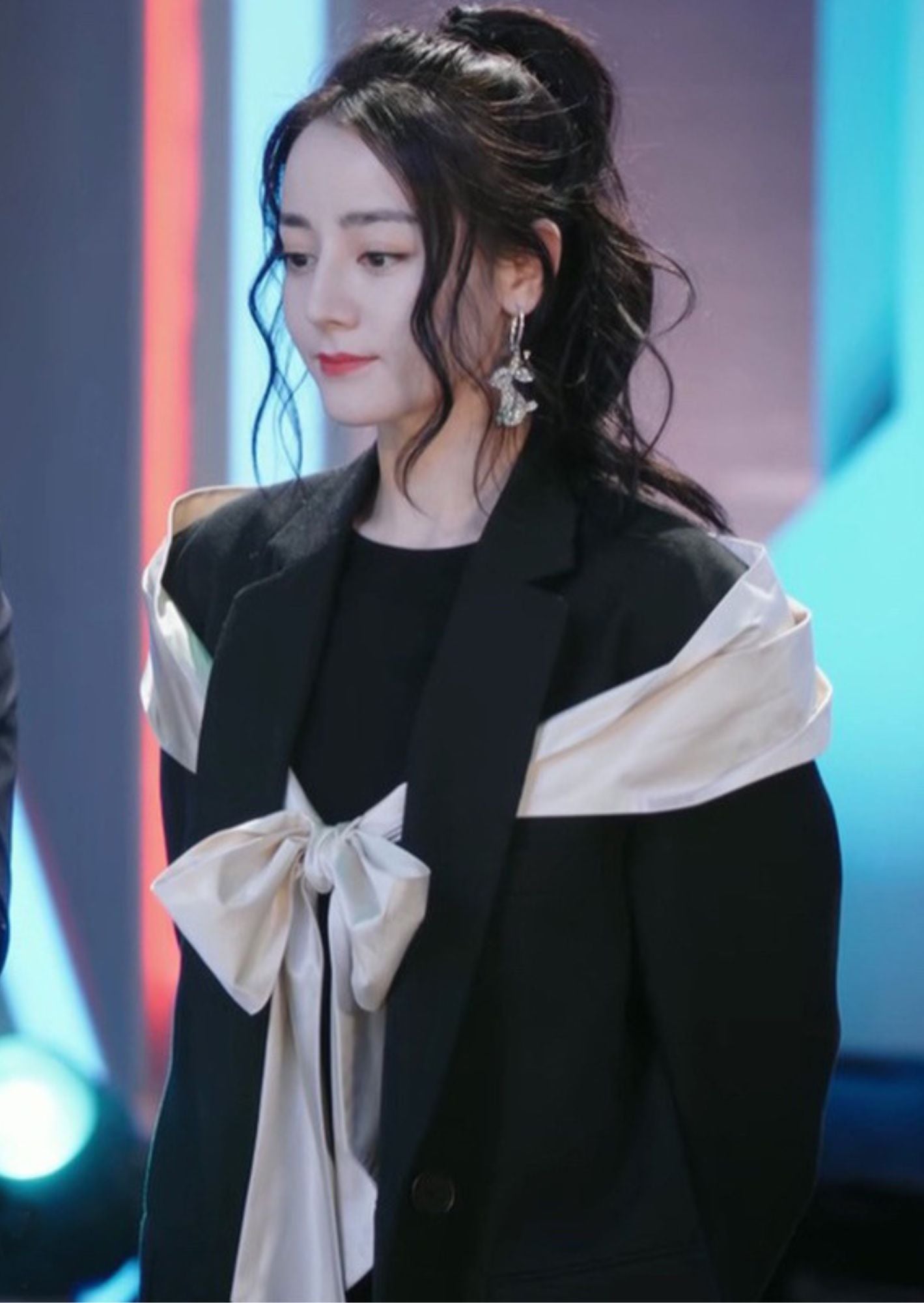 C-Drama Inspired Black Blazer with Scarf Around the Chest