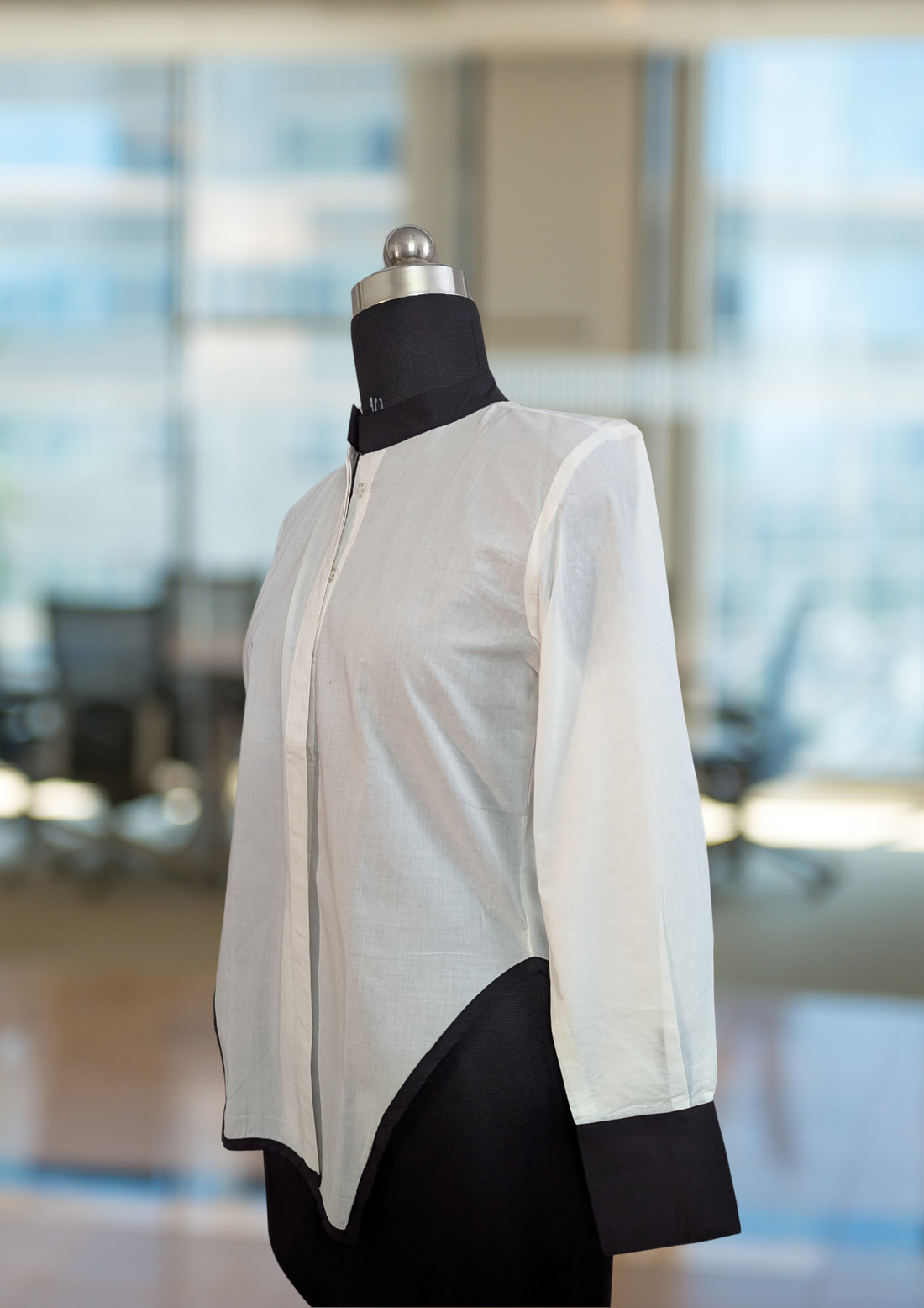 Long Sleeve  Stand Collar Shirt with Asymmetrical Hem