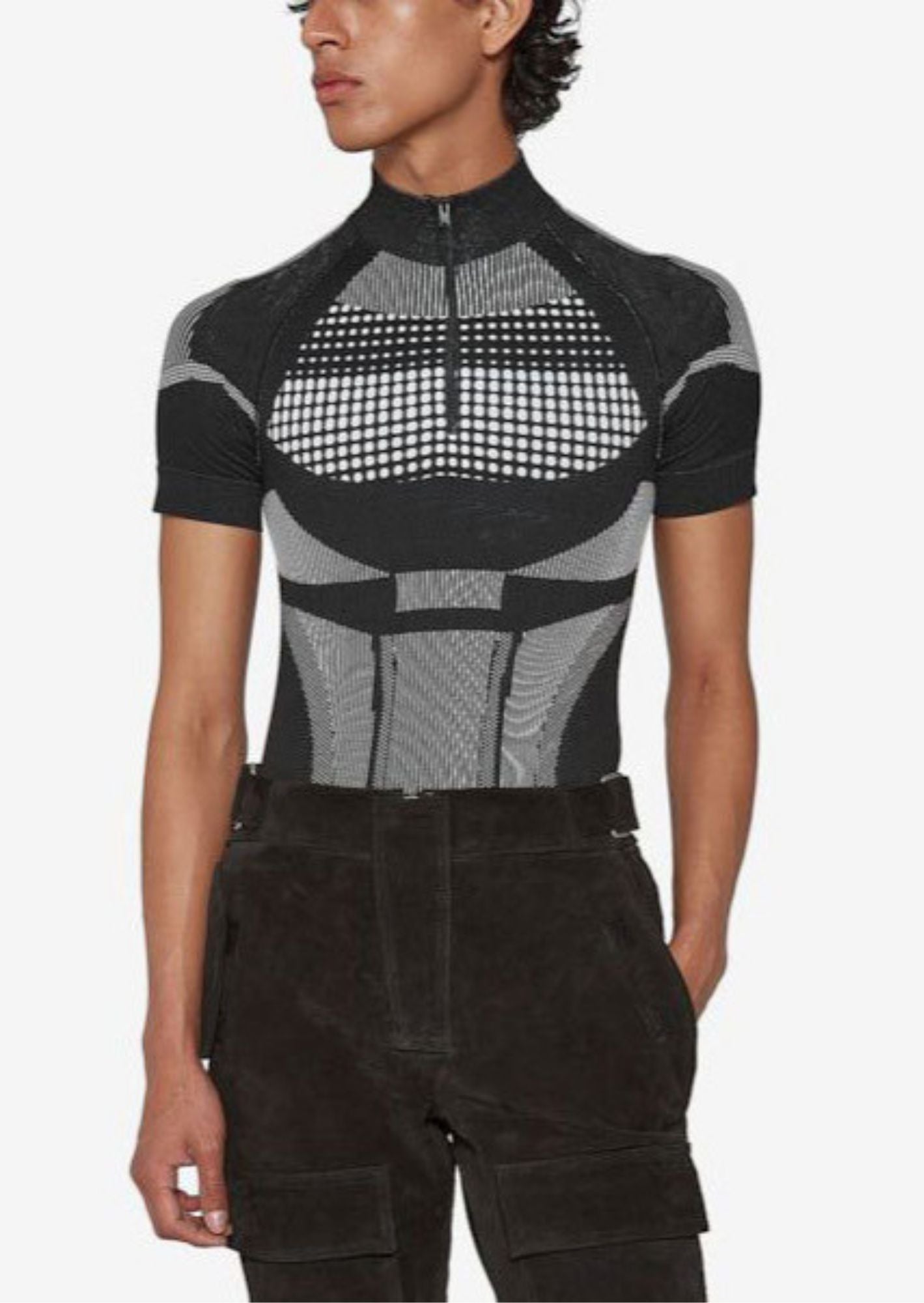 J-Drama Inspired Cyber-Edge Aesthetic - Futuristic Compression Knit Top with Zipper Front – BASIC