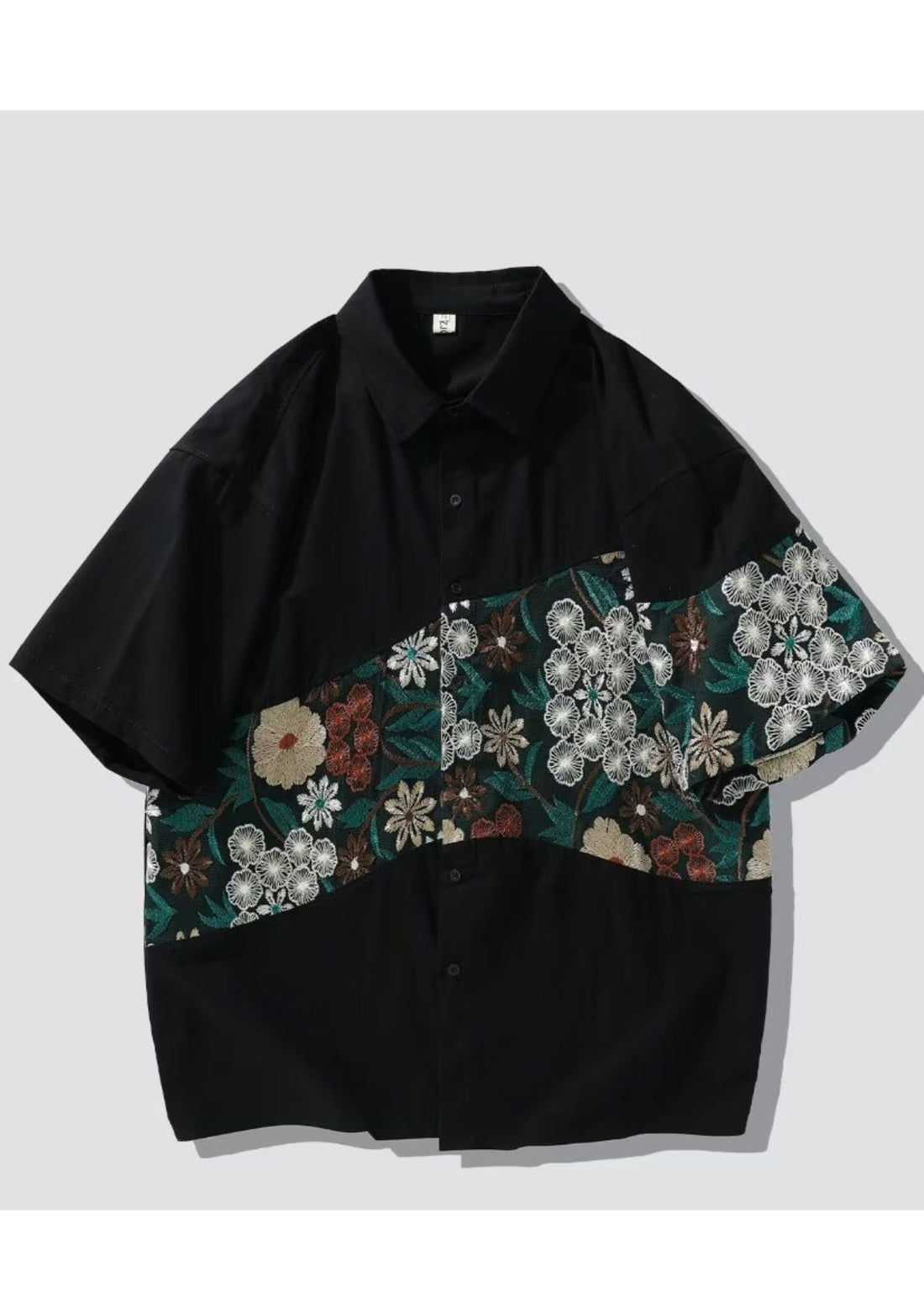 Patched Embroidered Short Sleeve Loose Shirt