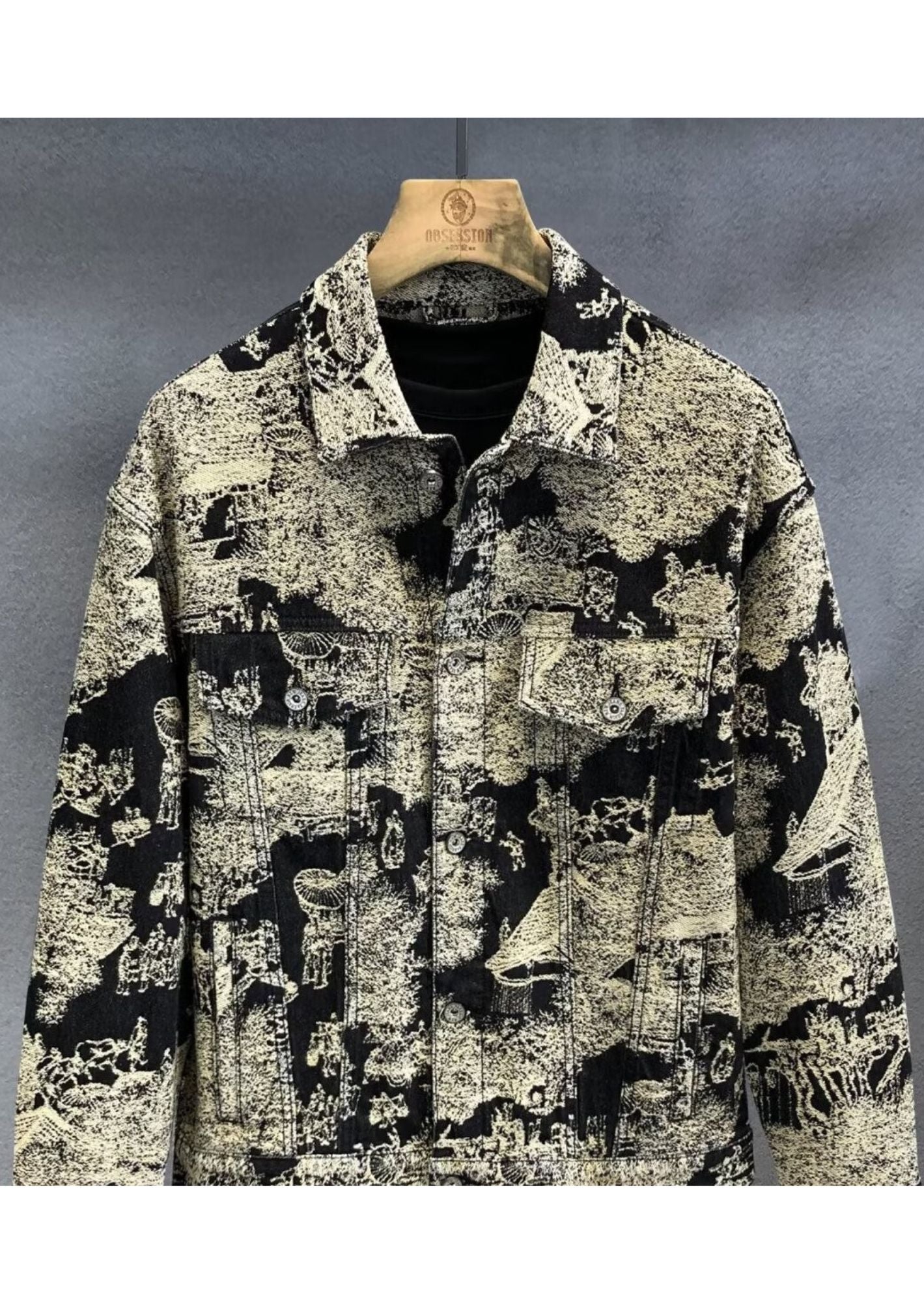 J-Drama Inspired Retro Jacquard Art Denim Jacket