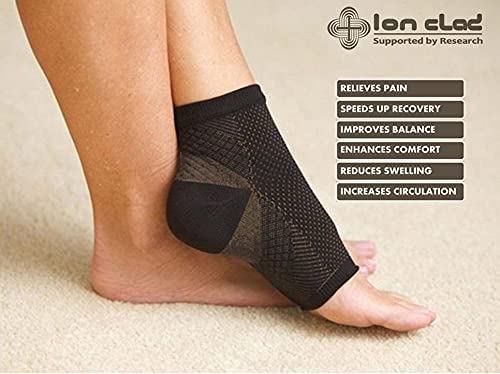 Ion Clad Scientist Developed Copper & Bamboo Neo-Skin Anti-Microbial Compression Socks for Arthritis, Fasciitis, Ankle Sprain & Pain Relief Injury Support Open Toe Foot Sleeves for Intense Sports