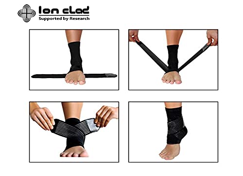 Ion Clad SCIENTIST DEVELOPED DUAL ANKLE BRACE with figure of 8 Compression Strap for Kids & Women. Medically approved for Pain relief, Arthritis. Neoprene sports Foot Support (Left Foot)