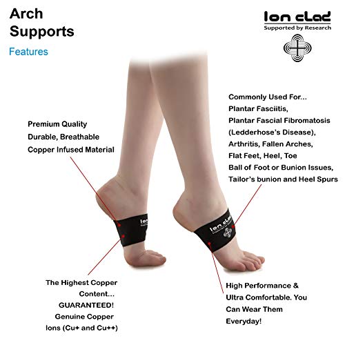 Ion Clad Scientist Developed Anti-Microbial Copper Arch Support - 2 Copper Compression Braces/Sleeves and Scientist Written Handbook