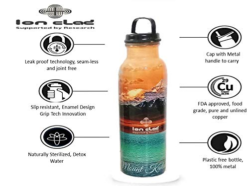Ion Clad Scientist Developed Anti-Microbial Copper Bottle,Wide Mouth Metal Cap & Carry Loop, Handcrafted & Enamel Designed, Plastic Free, Seamless Joint Free(1000 ml) Mount Kailash Limited Edition