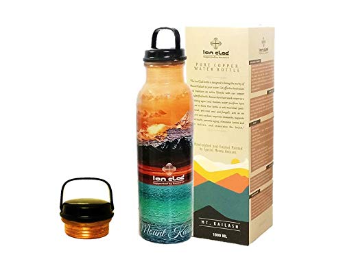 Ion Clad Scientist Developed Copper Bottle, Carry Loop, Handcrafted & Enamel Designed, Seamless & Joint Free Mt. Kailash Ltd. Edition (Multicolor, 1000 ml)