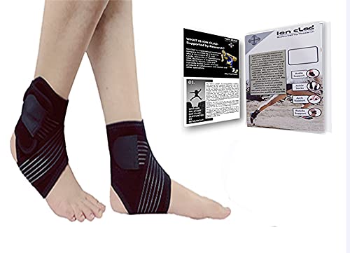 Ion Clad SCIENTIST DEVELOPED DUAL ANKLE BRACE with figure of 8 Compression Strap for Kids & Women. Medically approved for Pain relief, Arthritis. Neoprene sports Foot Support (Left Foot)