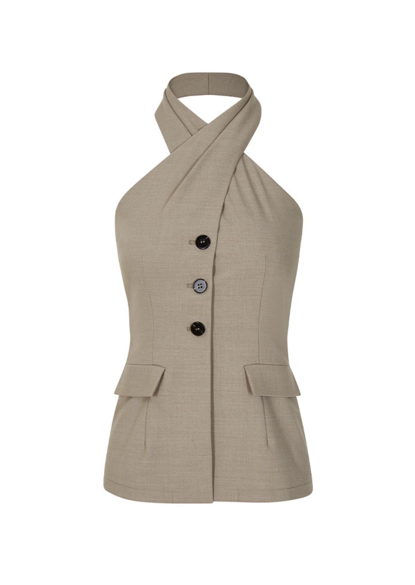C-Drama Inspired Sophisticated Modern wear - Structured Asymmetric Halter-Neck Blazer Top – BASIC