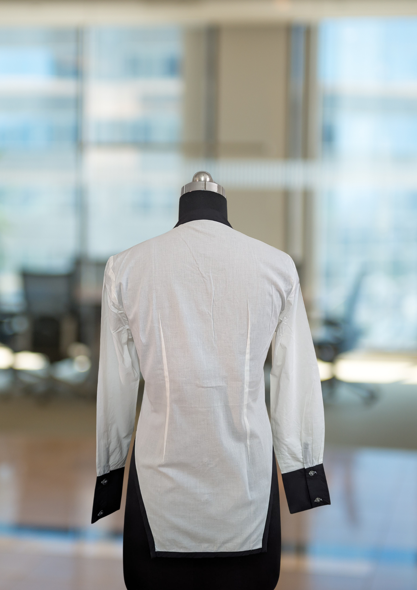 K-Pop inspired Mandarin Collar Asymmetrical Hem Shirt with Piping Hem - BASIC