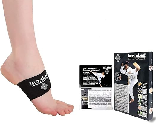 ION CLAD Scientist Developed Anti-Microbial Copper Arch Support for Kids-2 Copper Compression Braces/Sleeves for Arch and Foot Pain Relief, Muscle Relaxation, Flat Feet Correction and Scientist Written Handbook (1 Pair Black) (Arch Width Approx 3 IN)