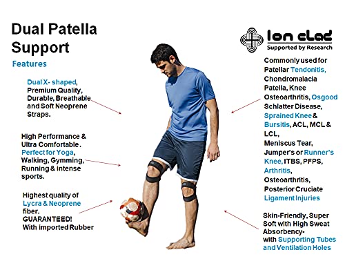 Ion Clad Scientist Developed Dual Patella X-Shaped Adjustable Knee Compression Strap for Kids, Men & Women for Pain Relief, Arthritis, Tendonitis, Bursitis Stabilizer Brace for Sports