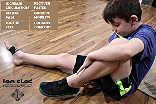 ION CLAD Scientist Developed Anti-Microbial Copper Arch Support for Kids-2 Copper Compression Braces/Sleeves for Arch and Foot Pain Relief, Muscle Relaxation, Flat Feet Correction and Scientist Written Handbook (1 Pair Black) (Arch Width Approx 3 IN)