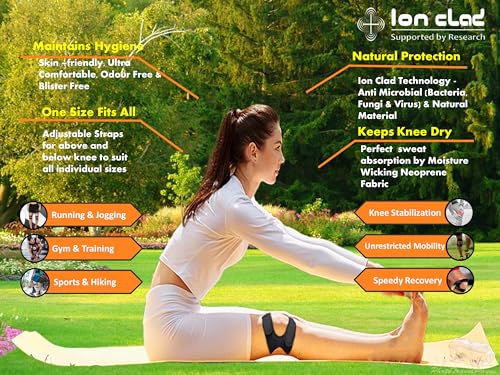 Ion Clad O Ring Dual Patellar Tendon Knee Support Strap for Men and Women | Helpful to Treat Tendonitis, Arthritis, Injury Recovery, Joints and Muscles | Knee Straps for Gym, Fitness, Basketball, Running, Sports