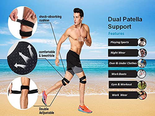 Ion Clad Scientist Developed Dual Patella X-Shaped Adjustable Knee Compression Strap for Kids, Men & Women for Pain Relief, Arthritis, Tendonitis, Bursitis Stabilizer Brace