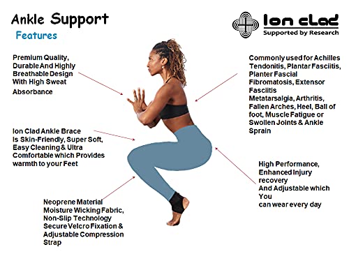 Ion Clad SCIENTIST DEVELOPED DUAL ANKLE BRACE with figure of 8 Compression Strap for Kids & Women. Medically approved for Pain relief, Arthritis. Neoprene sports Foot Support (Left Foot)