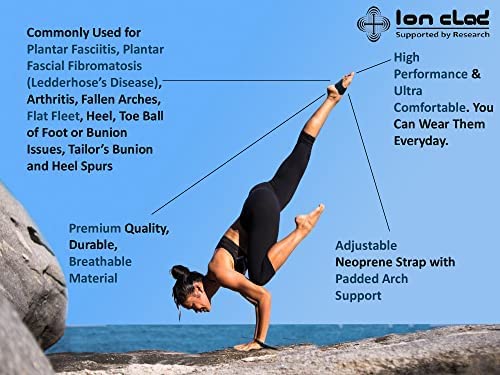 Ion Clad Scientist Developed Arch Compression Band Elastic Foot Care Inserts for Men & Women with Eva Foam Pads for Plantar Fasciitis, Flat Foot, Heel Pain Relief, Gait Correction (1 Pairs, One Size Fits All)
