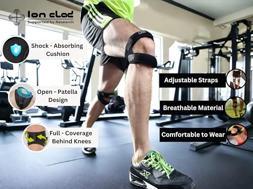 Ion Clad O Ring Dual Patellar Tendon Knee Support Strap for Men and Women | Helpful to Treat Tendonitis, Arthritis, Injury Recovery, Joints and Muscles | Knee Straps for Gym, Fitness, Basketball, Running, Sports