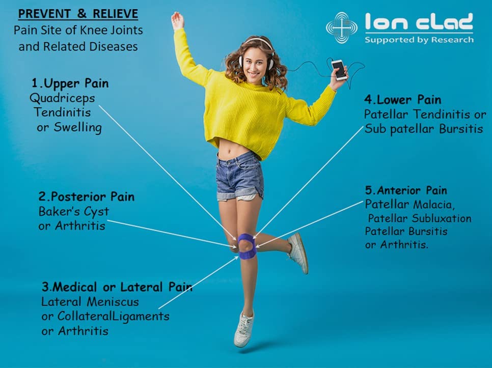 Ion Clad Neoprene Scientist Developed Dual Patella X-Shaped Adjustable Knee Compression Strap For Kids,Men&Women Pain Relief,Arthritis,Tendonitis,Bursitis Stabilizer Brace(Blue,One Size Fits All)