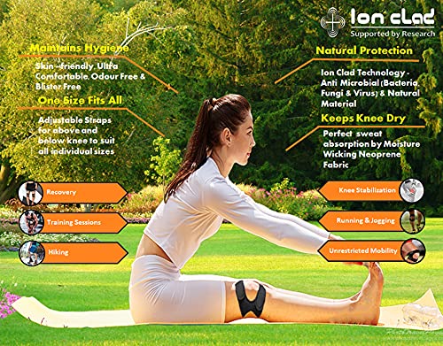 Ion Clad Scientist Developed Dual Patella X-Shaped Adjustable Knee Compression Strap for Kids, Men & Women for Pain Relief, Arthritis, Tendonitis, Bursitis Stabilizer Brace for Sports