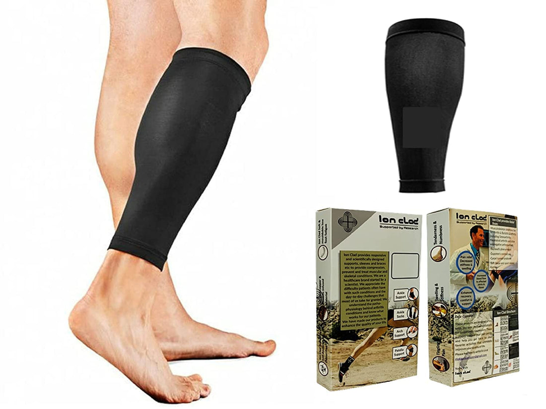 Ion Clad Copper Compression Calf Sleeve- Shin Support Socks for Relief from Leg Cramps, Shin Splints, Varicose Veins Injury Pain Guard - Recovery for Men & Women-Sports, Gym & Running (M)