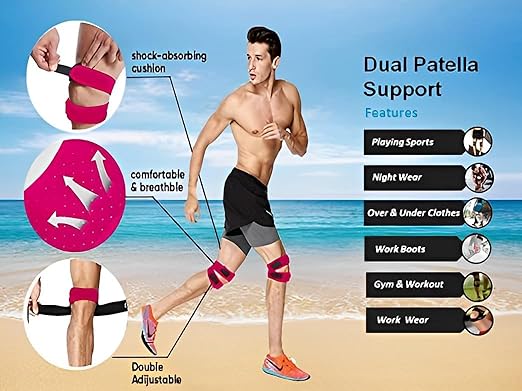 Ion Clad Scientist Developed Dual Patella X-Shaped Adjustable Knee Compression Strap for Kids, Men & Women for Pain Relief, Arthritis, Tendonitis, Bursitis Stabilizer Brace