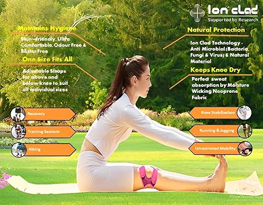 Ion Clad Scientist Developed Dual Patella X-Shaped Adjustable Knee Compression Strap for Kids, Men & Women for Pain Relief, Arthritis, Tendonitis, Bursitis Stabilizer Brace