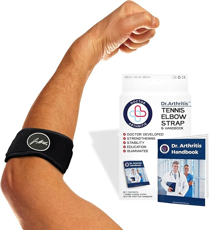 Dr. Arthritis Doctor Developed Tennis Elbow Brace - Durable Tennis Elbow Brace for Tendonitis & Injuries - Comfortable Tennis Elbow Brace for Men & Women - Golfers Elbow Brace  (Single, Black, Blue, Pink)