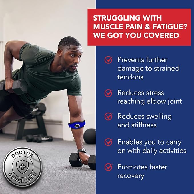 Dr. Arthritis Doctor Developed Tennis Elbow Brace - Durable Tennis Elbow Brace for Tendonitis & Injuries - Comfortable Tennis Elbow Brace for Men & Women - Golfers Elbow Brace  (Single, Black, Blue, Pink)