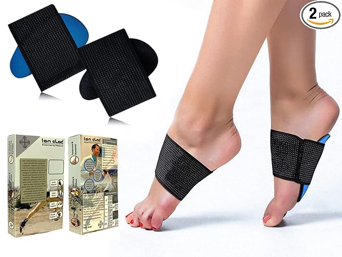 Ion Clad Scientist Developed Arch Compression Band Elastic Foot Care Inserts for Men & Women with Eva Foam Pads for Plantar Fasciitis, Flat Foot, Heel Pain Relief, Gait Correction (1 Pairs, One Size Fits All)