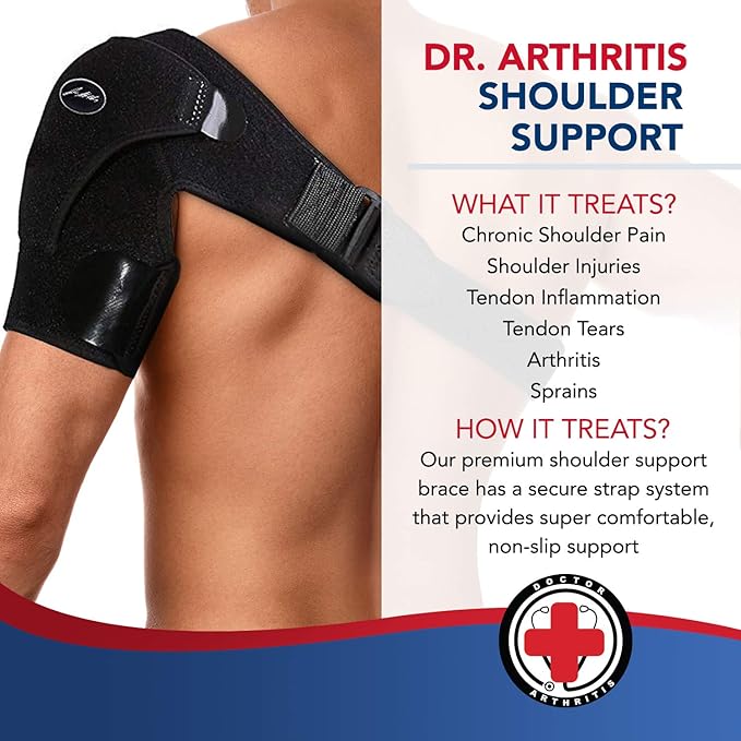 Dr. Arthritis Doctor Developed Shoulder Brace for Pain Relief & Recovery - Left/Right Shoulder Brace - Durable Shoulder Brace for Women & Men - Shoulder Brace for Torn Rotator Cuff (Black)