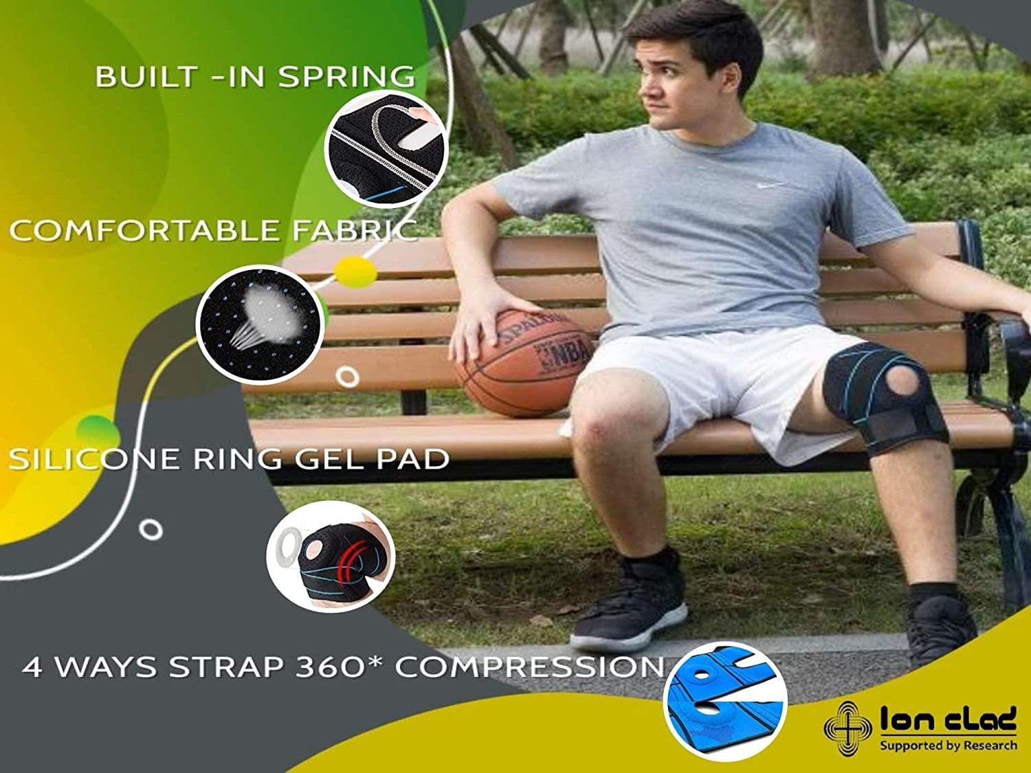 Ion Clad Open Patella Gel Wrap Adjustable X Straps Knee Brace Support–ACL, Meniscus Tear, Arthritis, Tendonitis Compression Stabilizer Sleeve for Men & Women for Relief & Recovery (Free Size) (Pair)