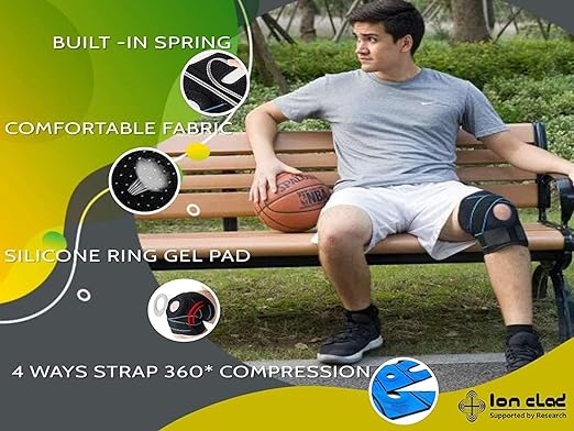 Ion Clad Open Patella Gel Wrap Adjustable X Straps Knee Brace Support–ACL, Meniscus Tear, Arthritis, Tendonitis Compression Stabilizer Sleeve for Men & Women for Relief & Recovery (Free Size) (Pair)