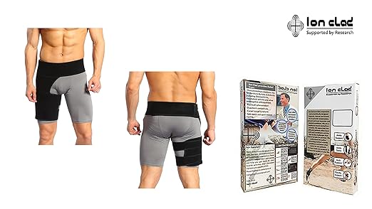 Ion Clad Scientist Developed Copper Compression Hip Joint Brace with Groin Support. Pain Relief & Recovery for Quads, Pulled Muscle, Lower Back,Sciatica, Hip Flexor & Hamstring Strain–Men & Women