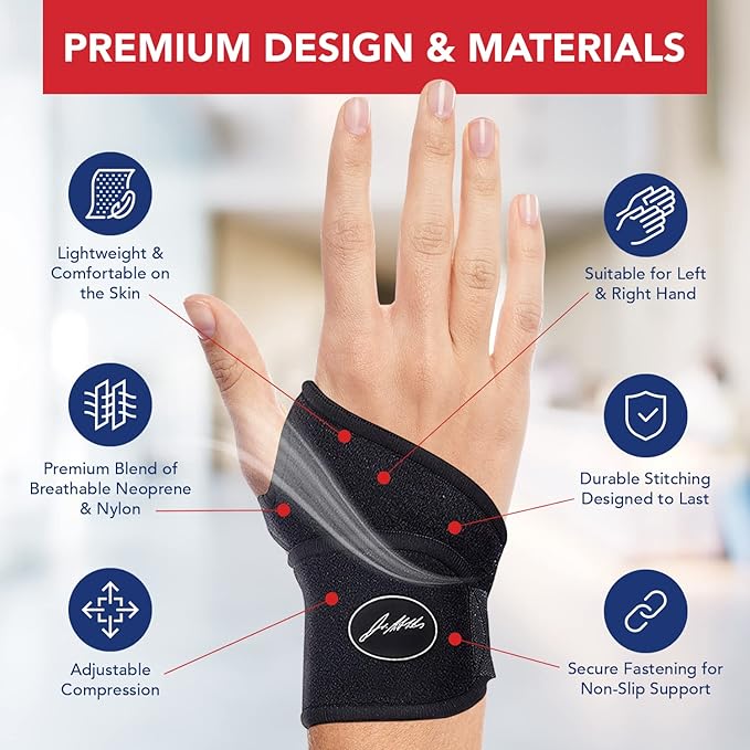 Dr. Arthritis Doctor Developed Copper Wrist Wrap/Wrist Brace for Carpal Tunnel Support, Tendonitis, Golf, Tennis -F.D.A Medical Device for Women Men - Right & Left Hands (Single)