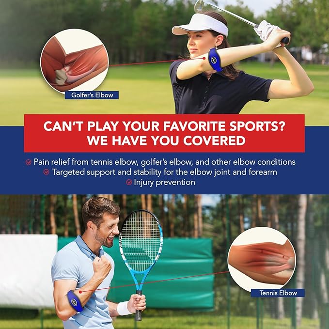 Dr. Arthritis Doctor Developed Tennis Elbow Brace - Durable Tennis Elbow Brace for Tendonitis & Injuries - Comfortable Tennis Elbow Brace for Men & Women - Golfers Elbow Brace  (Single, Black, Blue, Pink)
