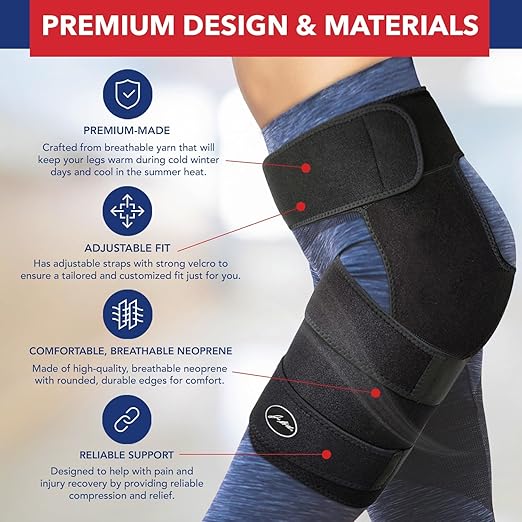 Doctor Developed Hip Brace for Sciatica Pain Relief,Compression Support Wrap for Sciatic Nerve, Pulled Thigh, Hip Fleхоr Strain, Groin Injury, Hamstring Pull,Sacroiliac Joint Support Stabilizer for Men, Women (Black)