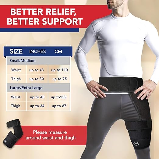 Doctor Developed Hip Brace for Sciatica Pain Relief,Compression Support Wrap for Sciatic Nerve, Pulled Thigh, Hip Fleхоr Strain, Groin Injury, Hamstring Pull,Sacroiliac Joint Support Stabilizer for Men, Women (Black)