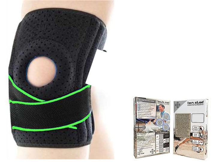 ION CLAD Open Patella Gel Wrap Adjustable X Straps Knee Brace Support–ACL, Meniscus Tear, Arthritis, Tendonitis Compression Stabilizer Sleeve Men & Women Relief Recovery,Sports,Running(Green)(One Size Fits All)