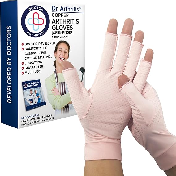 Dr. Arthritis Doctor Developed Copper Arthritis Compression Gloves Women Men Relieve Hand Pain Swelling and Carpal Tunnel Fingerless for Typing, Support for Joints (Open-Finger)