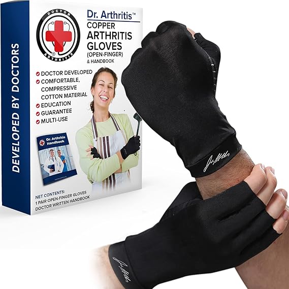 Doctor Developed Copper Arthritis Compression Gloves Women Men Relieve Hand Pain Swelling and Carpal Tunnel Fingerless for Typing, Support for Joints (Open-Finger)