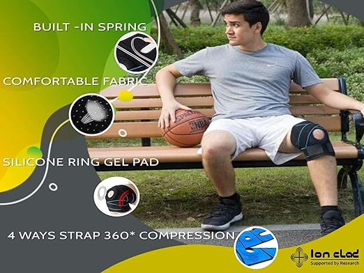 ION CLAD Open Patella Gel Wrap Adjustable X Straps Knee Brace Support–ACL, Meniscus Tear, Arthritis, Tendonitis Compression Stabilizer Sleeve Men & Women Relief Recovery,Sports,Running