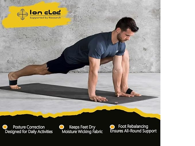 Ion Clad Scientist Developed Arch Compression Band Elastic Foot Care Inserts for Men & Women with Eva Foam Pads for Plantar Fasciitis, Flat Foot, Heel Pain Relief, Gait Correction (1 Pairs, One Size Fits All)