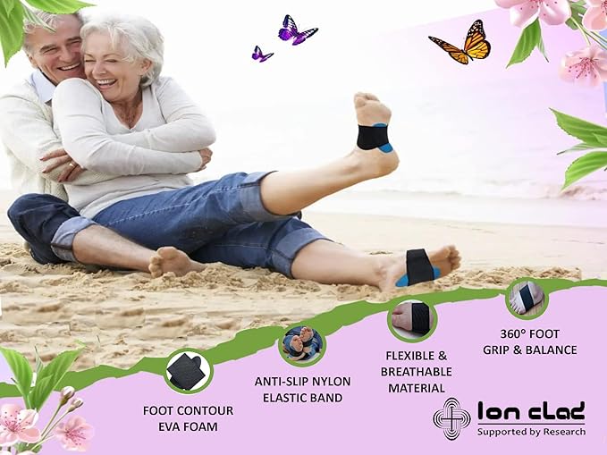 Ion Clad Scientist Developed Arch Compression Band Elastic Foot Care Inserts for Men & Women with Eva Foam Pads for Plantar Fasciitis, Flat Foot, Heel Pain Relief, Gait Correction (1 Pairs, One Size Fits All)