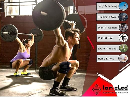 Ion Clad scientist Developed Hybrid Dual Patella for Men & Women. Adjustable strap Compression Support for Pain Relief, Arthritis & Tendonitis Stabilizer Brace for Sports, Dance(Free Size) (Pair)
