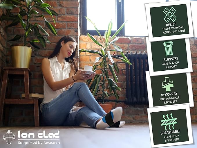 Ion Clad Scientist Developed Arch Compression Band Elastic Foot Care Inserts for Men & Women with Eva Foam Pads for Plantar Fasciitis, Flat Foot, Heel Pain Relief, Gait Correction (1 Pairs, One Size Fits All)