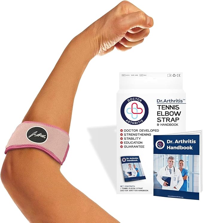 Dr. Arthritis Doctor Developed Tennis Elbow Brace - Durable Tennis Elbow Brace for Tendonitis & Injuries - Comfortable Tennis Elbow Brace for Men & Women - Golfers Elbow Brace  (Single, Black, Blue, Pink)