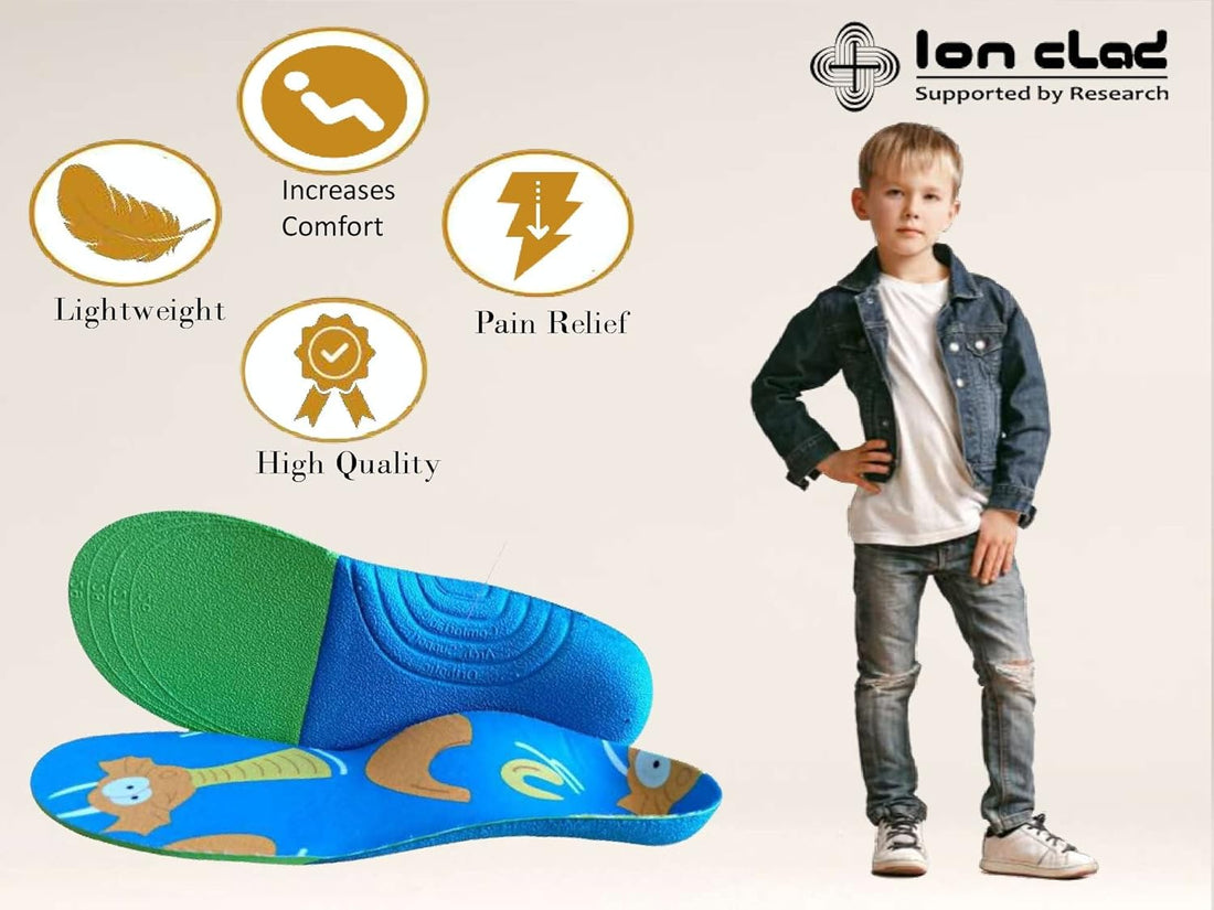 Ion Clad Scientist Developed Orthotics Insoles for Children with Camouflage EVA Foam & Heel Cradle-Pain Management from Plantar Fasciitis,Pediatric Flat Foot & Other Foot Conditions (Pair) (Size 20-34) (S)