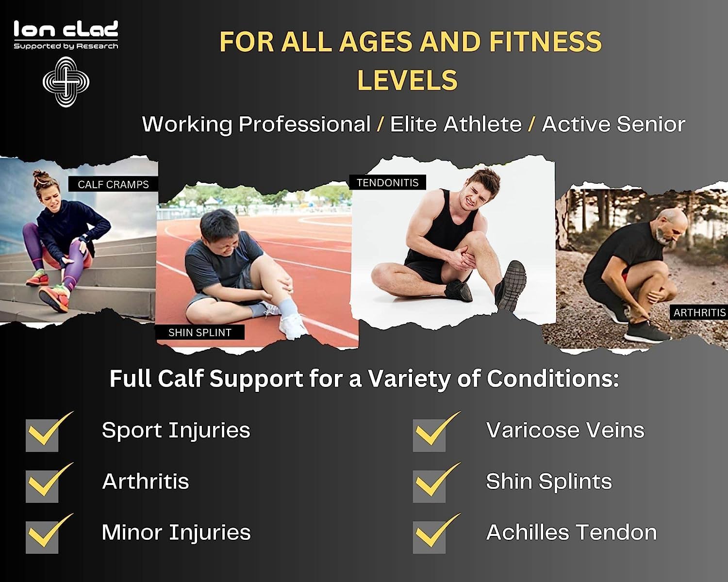 Ion Clad Copper Compression Calf Sleeve - Shin Support Socks for Relief from Leg Cramps, Shin Splints, Varicose Veins Injury Pain Guard - Recovery for Men and Women-Sports, Gym & Running (1 Pair, S)