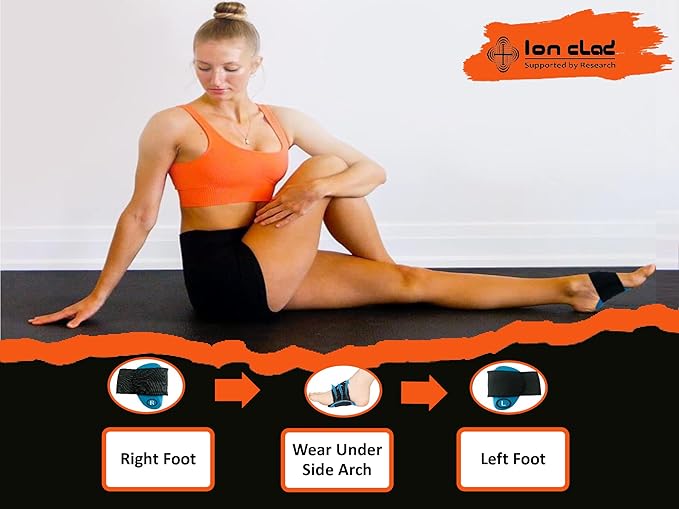 Ion Clad Scientist Developed Arch Compression Band Elastic Foot Care Inserts for Men & Women with Eva Foam Pads for Plantar Fasciitis, Flat Foot, Heel Pain Relief, Gait Correction (1 Pairs, One Size Fits All)